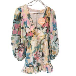 Sage + Paige Floral Long Sleeve Tie Waist Mini Dress XS NWT